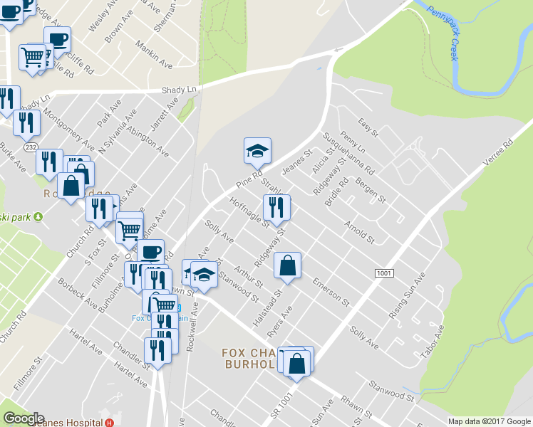 map of restaurants, bars, coffee shops, grocery stores, and more near 519 Hoffnagle Street in Philadelphia