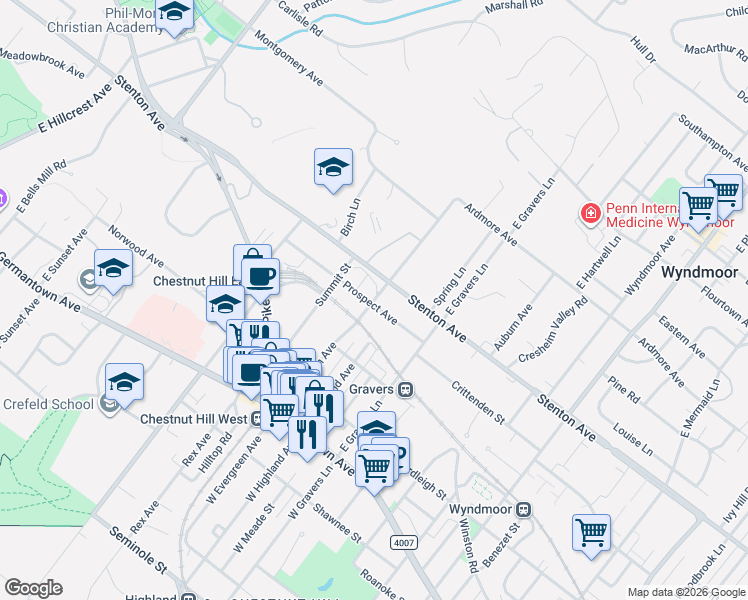 map of restaurants, bars, coffee shops, grocery stores, and more near in Philadelphia