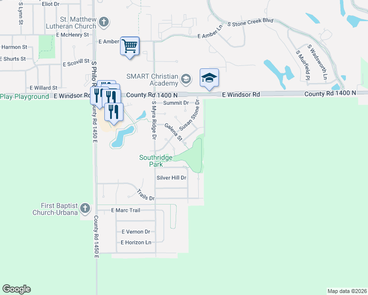 map of restaurants, bars, coffee shops, grocery stores, and more near 1914 Galena Street in Urbana