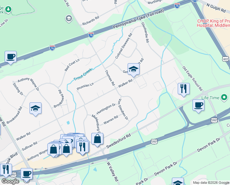 map of restaurants, bars, coffee shops, grocery stores, and more near 474 Walker Road in Wayne