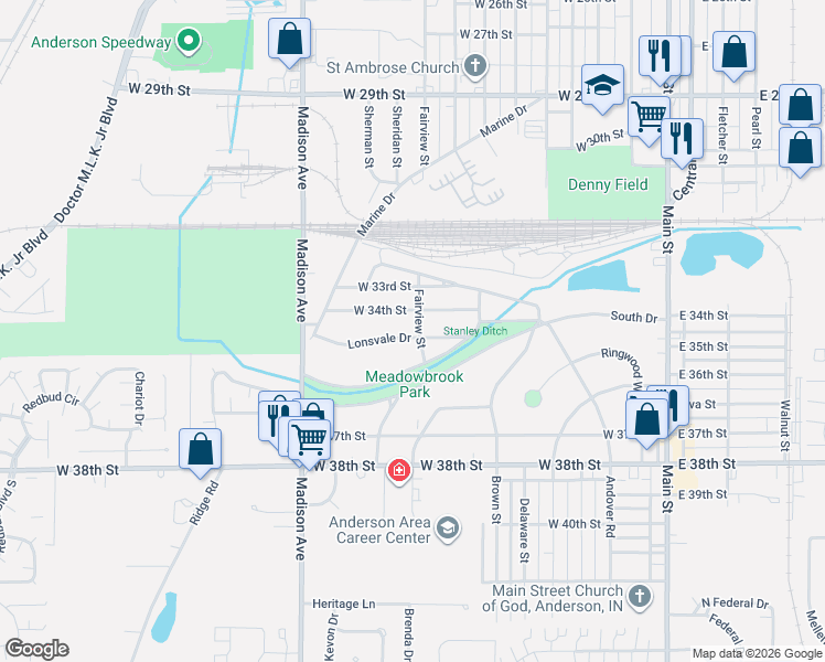 map of restaurants, bars, coffee shops, grocery stores, and more near 603 Lonsvale Drive in Anderson