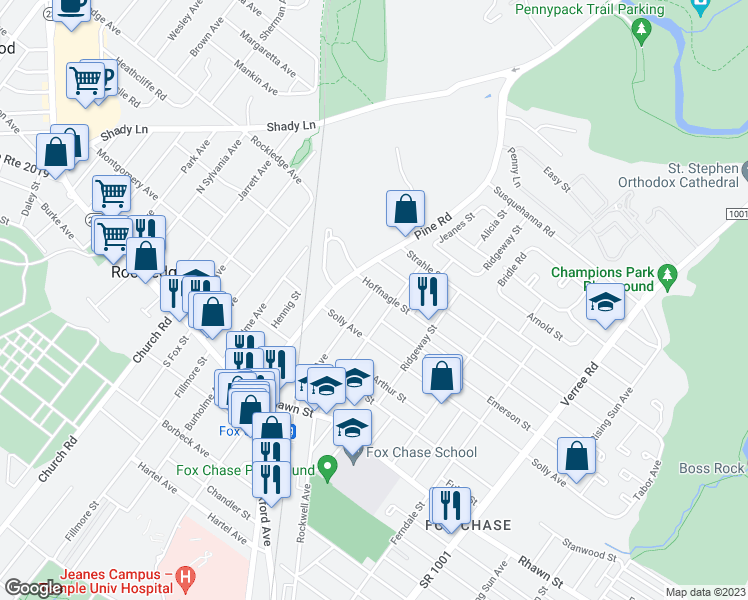 map of restaurants, bars, coffee shops, grocery stores, and more near 8223 Elberon Avenue in Philadelphia