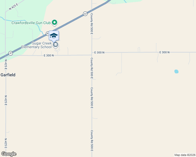 map of restaurants, bars, coffee shops, grocery stores, and more near 2772 County Road 500 East in Crawfordsville