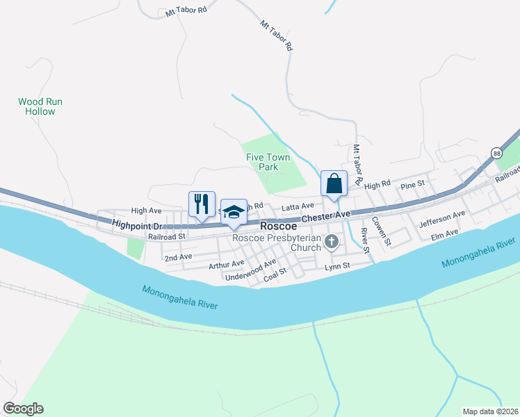 map of restaurants, bars, coffee shops, grocery stores, and more near 717 Chester Avenue in Roscoe