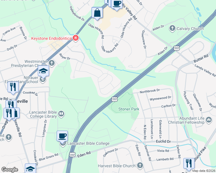 map of restaurants, bars, coffee shops, grocery stores, and more near 660 Stockdale Drive in Lancaster