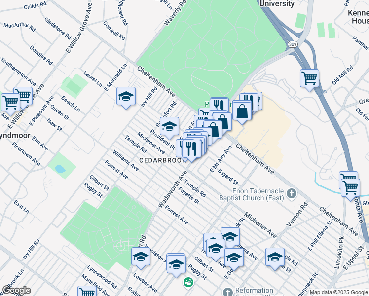 map of restaurants, bars, coffee shops, grocery stores, and more near 1524R Wadsworth Avenue in Philadelphia