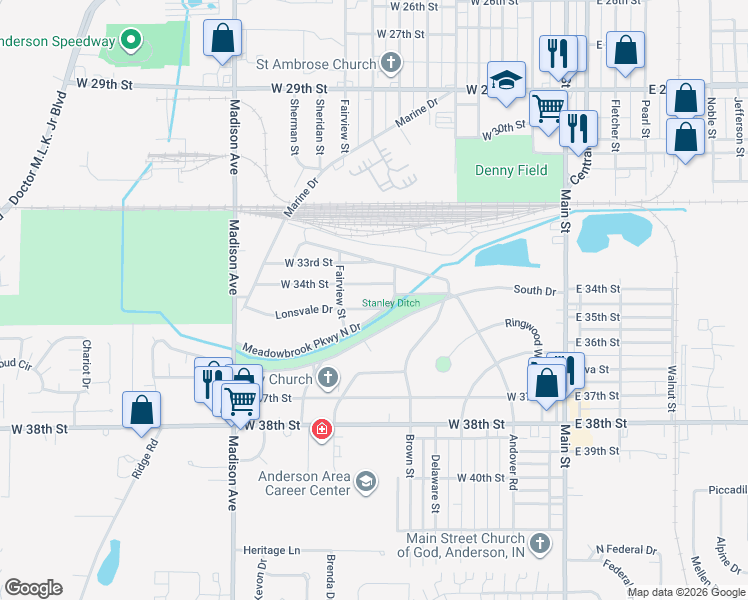 map of restaurants, bars, coffee shops, grocery stores, and more near 504 Lonsvale Drive in Anderson