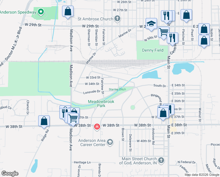 map of restaurants, bars, coffee shops, grocery stores, and more near 504 Lonsvale Drive in Anderson