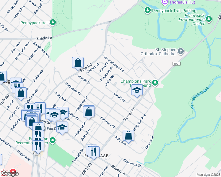 map of restaurants, bars, coffee shops, grocery stores, and more near 717 Arnold Street in Philadelphia