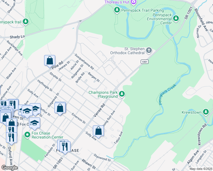 map of restaurants, bars, coffee shops, grocery stores, and more near 8510 Bergen Place in Philadelphia