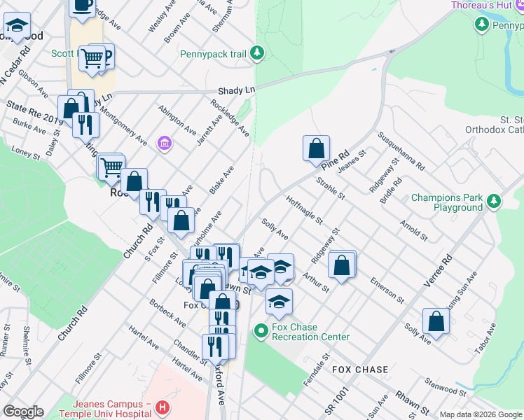 map of restaurants, bars, coffee shops, grocery stores, and more near 8112 Pine Road in Philadelphia
