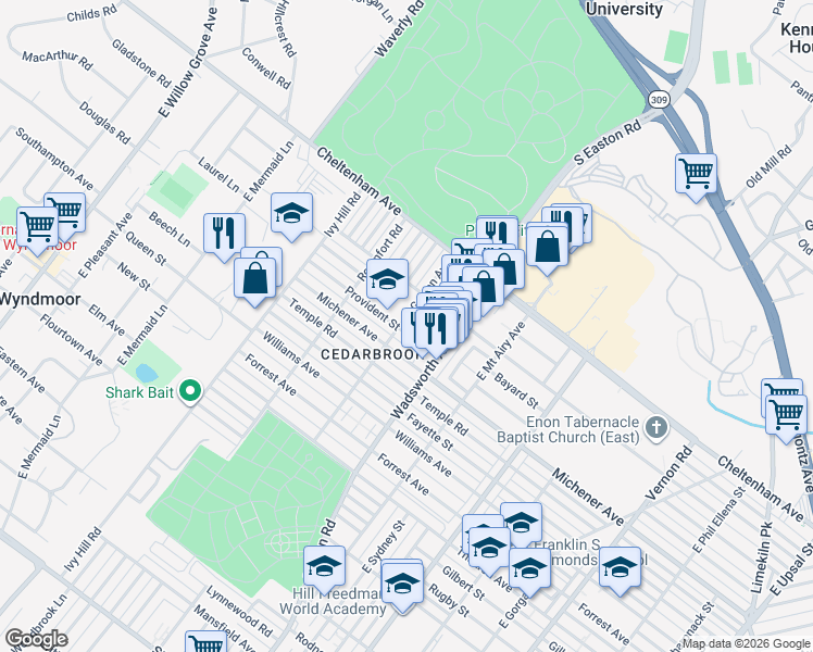 map of restaurants, bars, coffee shops, grocery stores, and more near in Philadelphia