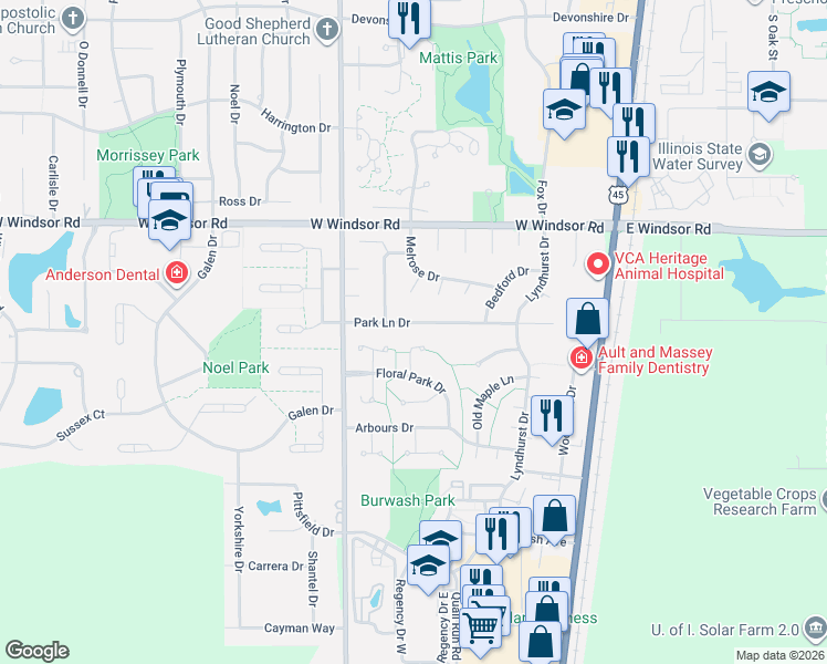 map of restaurants, bars, coffee shops, grocery stores, and more near 7 Greenfield Court in Savoy