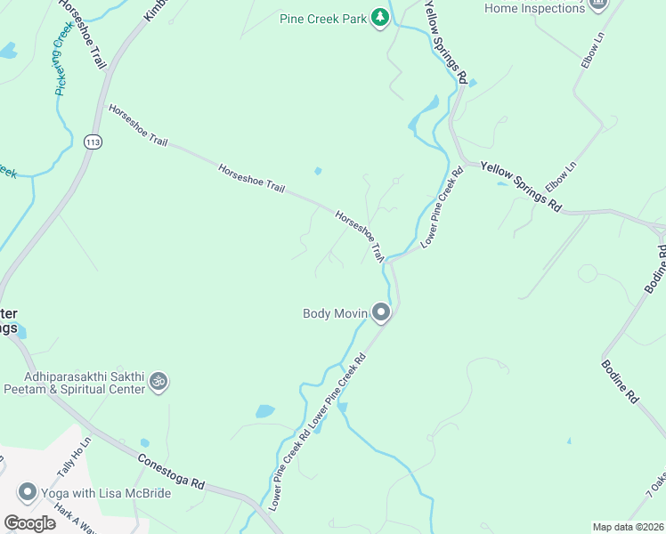 map of restaurants, bars, coffee shops, grocery stores, and more near 1424 Horseshoe Trail in Chester Springs