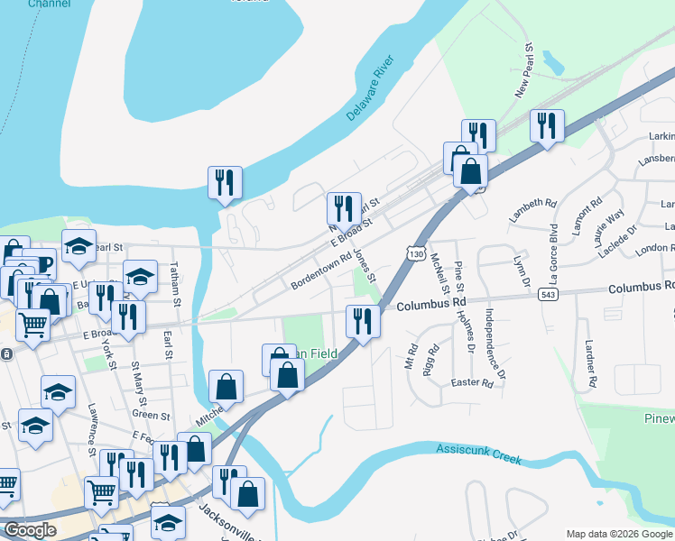map of restaurants, bars, coffee shops, grocery stores, and more near 801 Neptune Avenue in Burlington