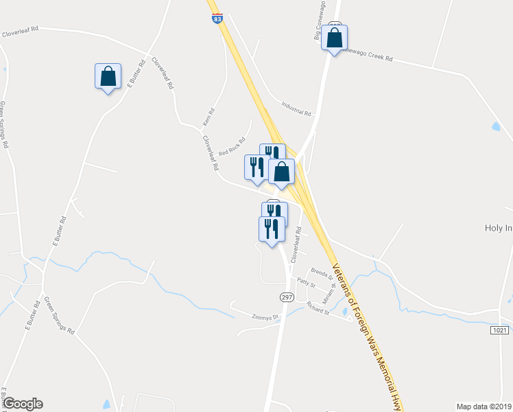 map of restaurants, bars, coffee shops, grocery stores, and more near 140 Cloverleaf Road in York
