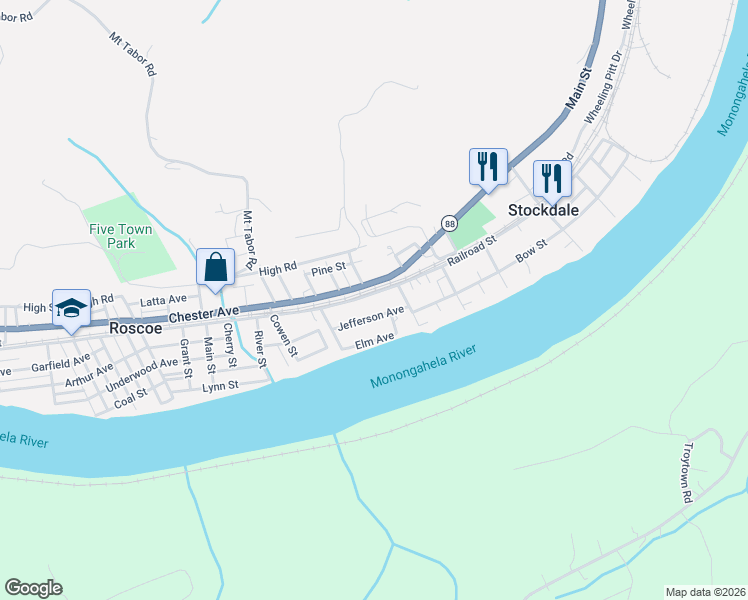 map of restaurants, bars, coffee shops, grocery stores, and more near 26 Jefferson Avenue in Stockdale