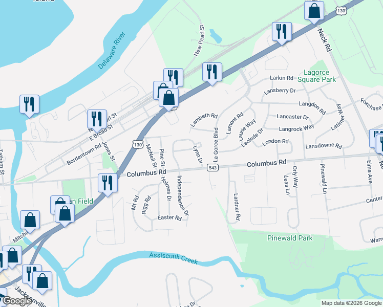 map of restaurants, bars, coffee shops, grocery stores, and more near 35 Lynn Drive in Burlington