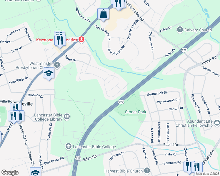 map of restaurants, bars, coffee shops, grocery stores, and more near 686 Stockdale Drive in Lancaster