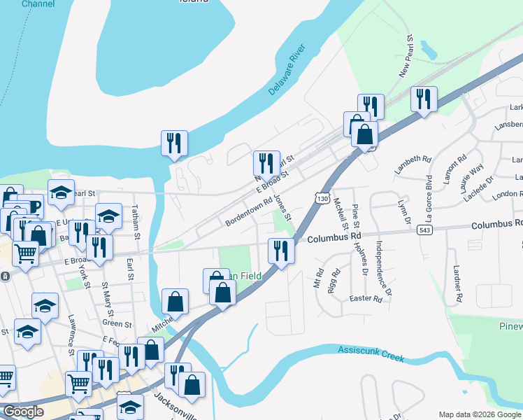 map of restaurants, bars, coffee shops, grocery stores, and more near 801 Neptune Avenue in Burlington