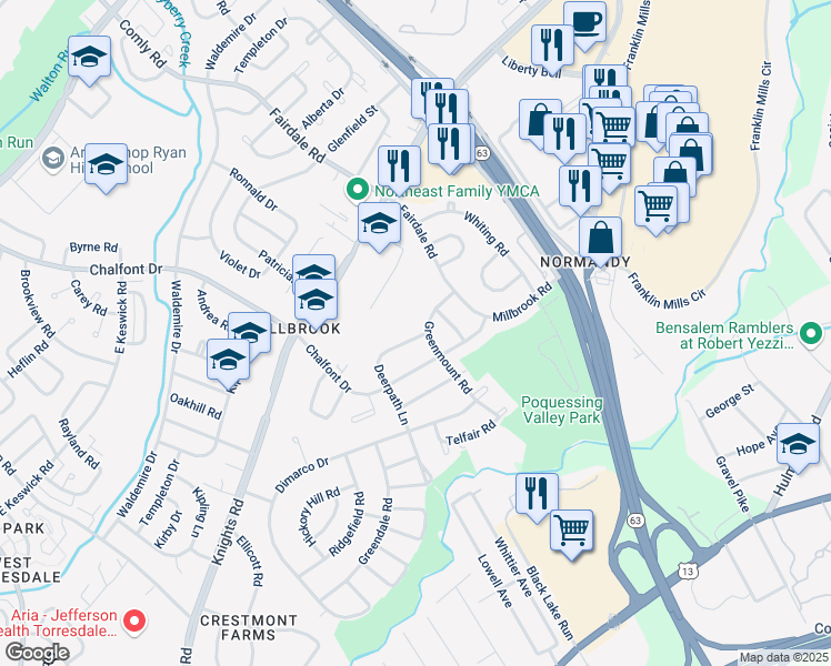 map of restaurants, bars, coffee shops, grocery stores, and more near 4304 Deerpath Lane in Philadelphia