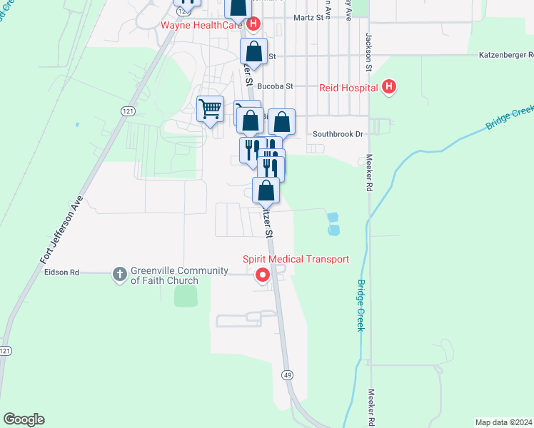 map of restaurants, bars, coffee shops, grocery stores, and more near 1361 Sweitzer Street in Greenville