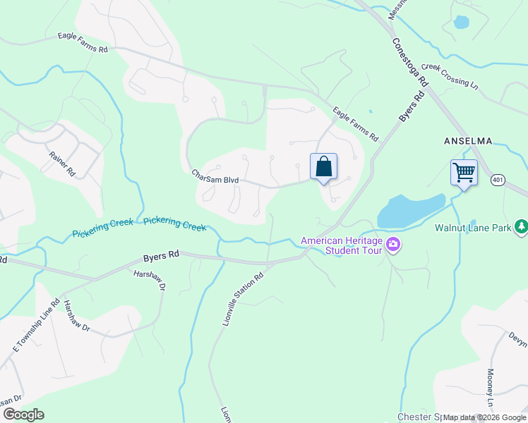 map of restaurants, bars, coffee shops, grocery stores, and more near 915 Samantha Circle in Chester Springs