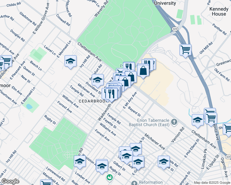 map of restaurants, bars, coffee shops, grocery stores, and more near in Philadelphia