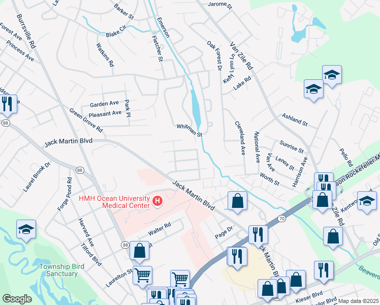 map of restaurants, bars, coffee shops, grocery stores, and more near 60 Joseph Byrne Drive in Brick Township