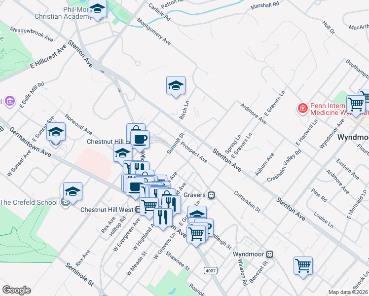 map of restaurants, bars, coffee shops, grocery stores, and more near in Philadelphia