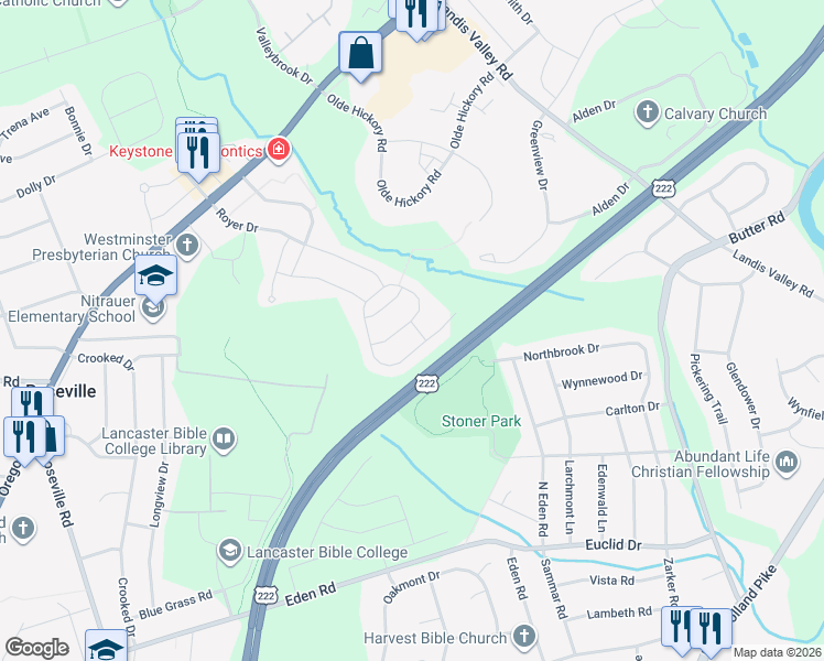 map of restaurants, bars, coffee shops, grocery stores, and more near 660 Stockdale Drive in Lancaster
