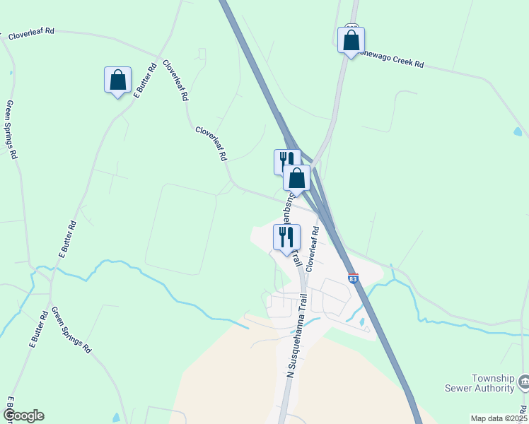 map of restaurants, bars, coffee shops, grocery stores, and more near 160 Cloverleaf Road in York