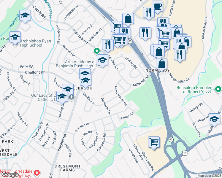 map of restaurants, bars, coffee shops, grocery stores, and more near 4317 Deerpath Lane in Philadelphia