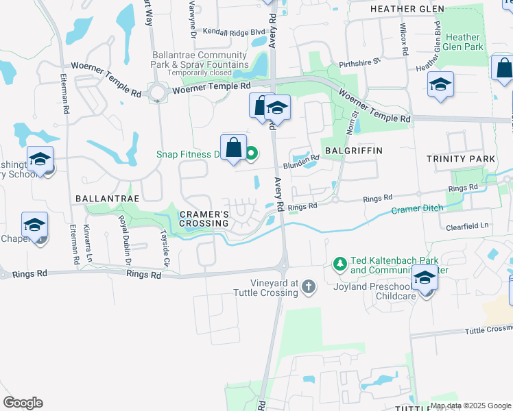 map of restaurants, bars, coffee shops, grocery stores, and more near 6203 Hampton Green Place in Dublin