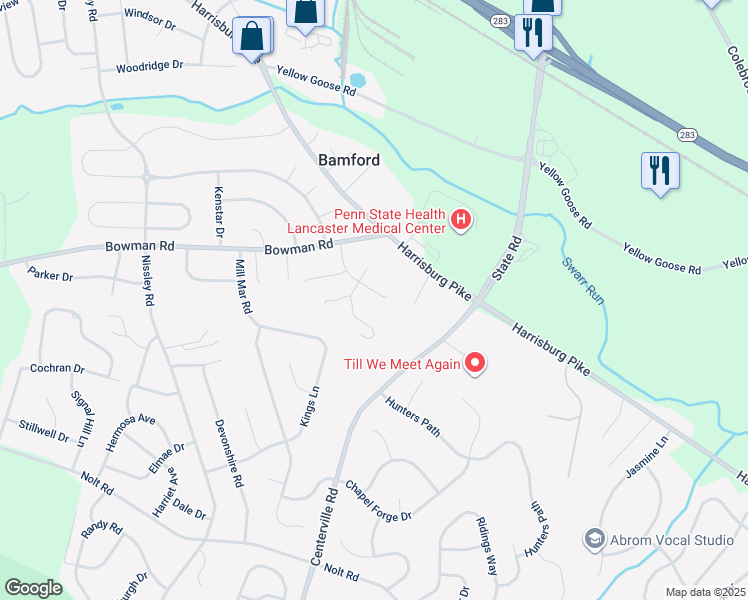 map of restaurants, bars, coffee shops, grocery stores, and more near 1220 Woodworth Drive in Lancaster