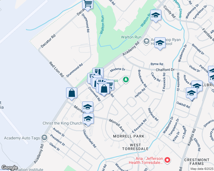 map of restaurants, bars, coffee shops, grocery stores, and more near 3251 Red Lion Road in Philadelphia