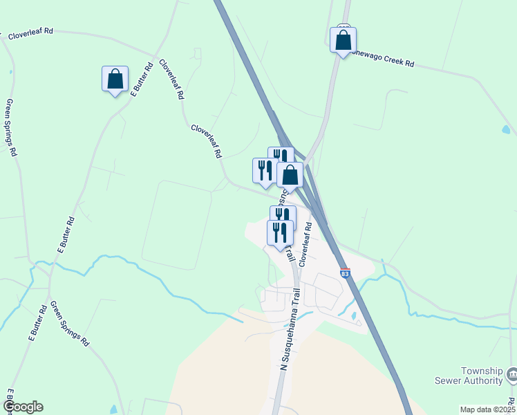 map of restaurants, bars, coffee shops, grocery stores, and more near 160 Cloverleaf Road in York