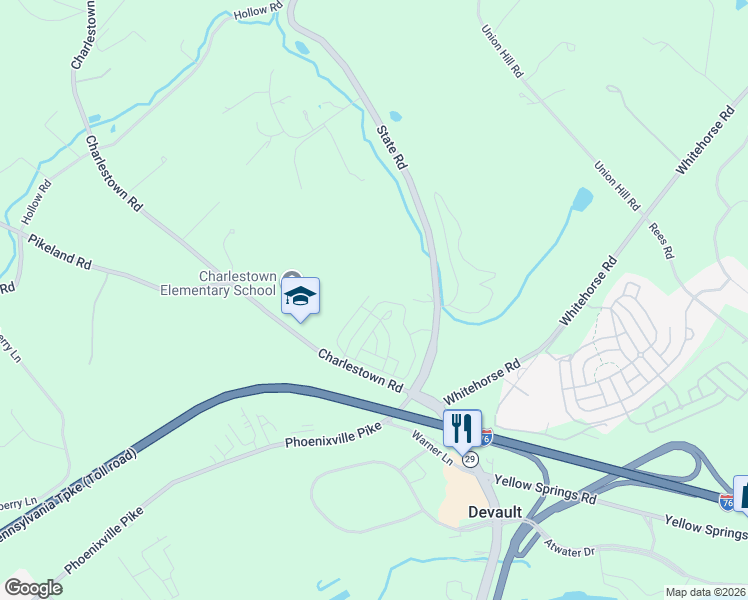 map of restaurants, bars, coffee shops, grocery stores, and more near 119 Shilling Avenue in Malvern