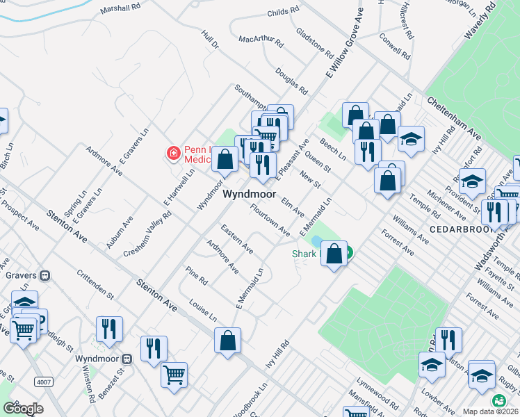map of restaurants, bars, coffee shops, grocery stores, and more near 716 East Pleasant Avenue in Wyndmoor
