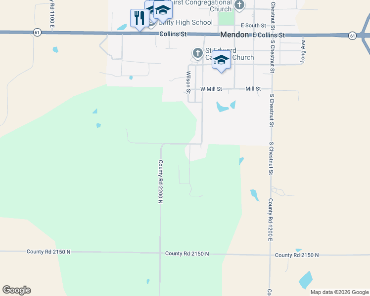 map of restaurants, bars, coffee shops, grocery stores, and more near 336 Country Lane in Mendon