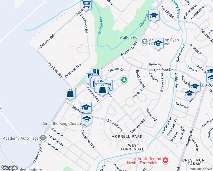 map of restaurants, bars, coffee shops, grocery stores, and more near 3251 Red Lion Road in Philadelphia