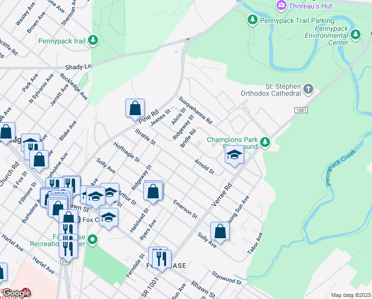 map of restaurants, bars, coffee shops, grocery stores, and more near 709 Arnold Street in Philadelphia