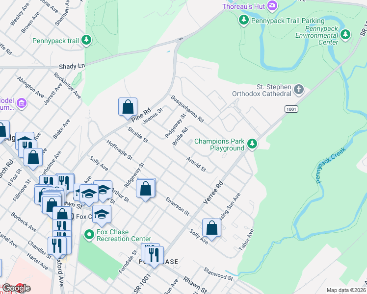 map of restaurants, bars, coffee shops, grocery stores, and more near 727 Arnold Street in Philadelphia