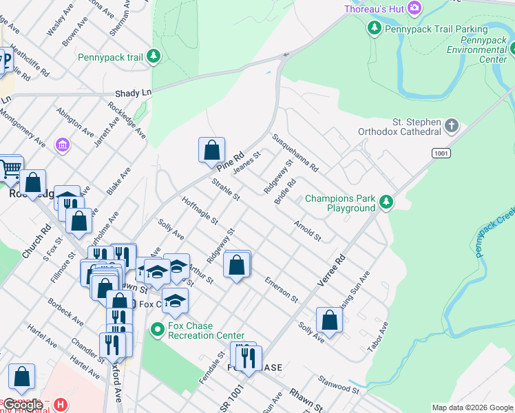 map of restaurants, bars, coffee shops, grocery stores, and more near 715 Strahle Street in Philadelphia