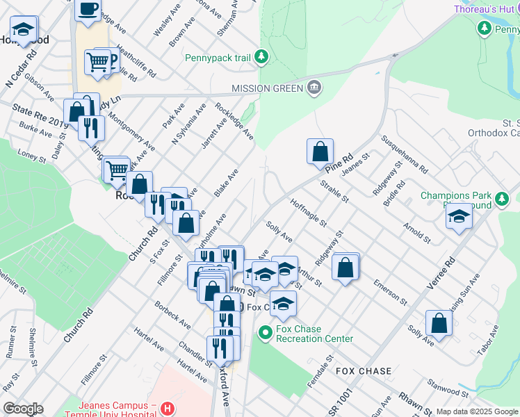 map of restaurants, bars, coffee shops, grocery stores, and more near 8112 Pine Road in Philadelphia
