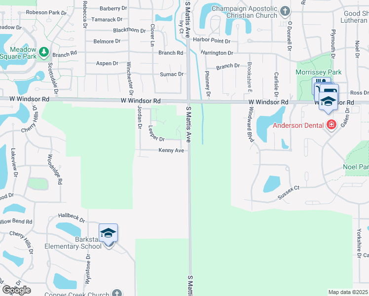 map of restaurants, bars, coffee shops, grocery stores, and more near 1801 Kenny Avenue in Champaign