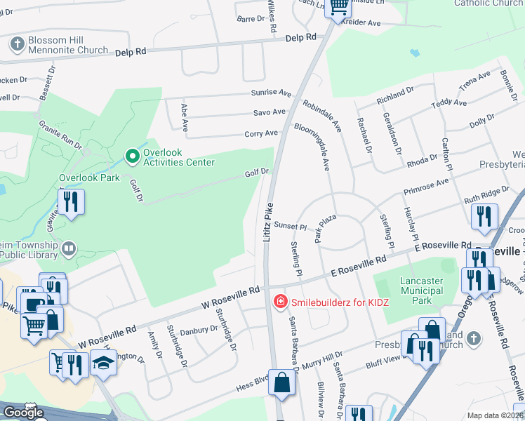 map of restaurants, bars, coffee shops, grocery stores, and more near 2008 Lititz Pike in Lancaster
