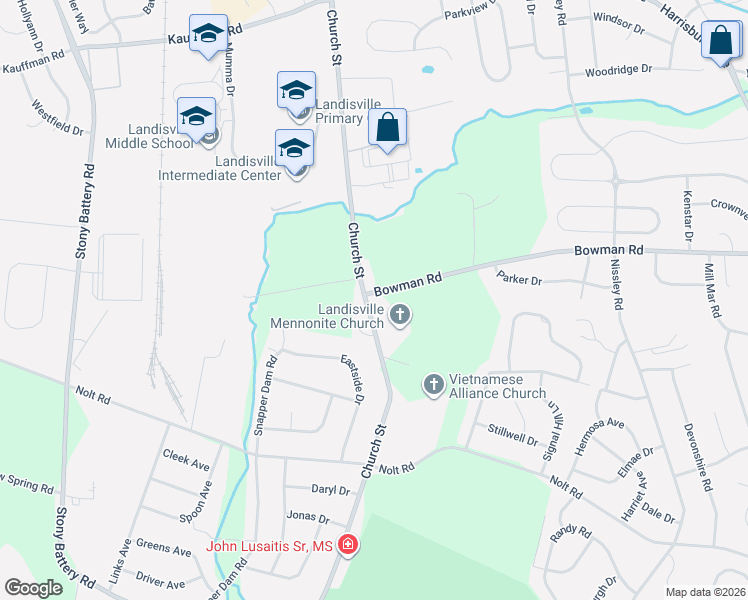 map of restaurants, bars, coffee shops, grocery stores, and more near 626 Church Street in Lancaster County