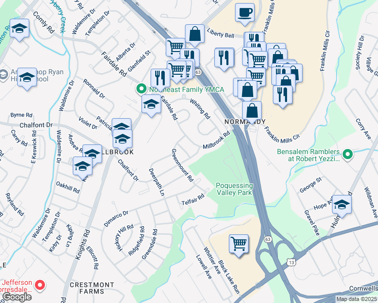 map of restaurants, bars, coffee shops, grocery stores, and more near 4219 Telford Road in Philadelphia