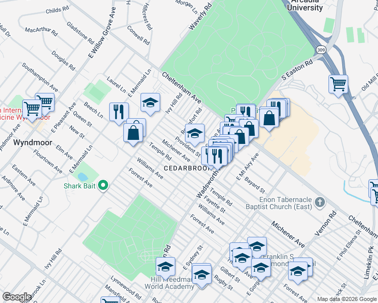 map of restaurants, bars, coffee shops, grocery stores, and more near in Philadelphia